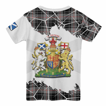 Moffat Tartan Kid T-shirt with Family Crest and Lion Rampant Grunge Style
