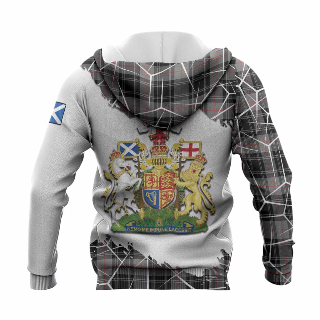 Moffat Tartan Knitted Hoodie with Family Crest and Lion Rampant Grunge Style