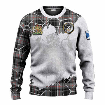Moffat Tartan Knitted Sweater with Family Crest and Lion Rampant Grunge Style