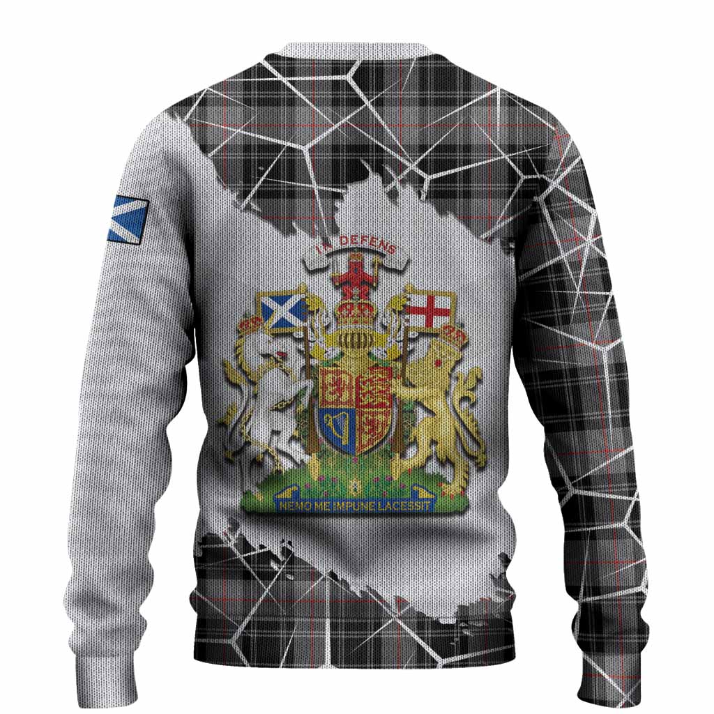 Moffat Tartan Knitted Sweater with Family Crest and Lion Rampant Grunge Style