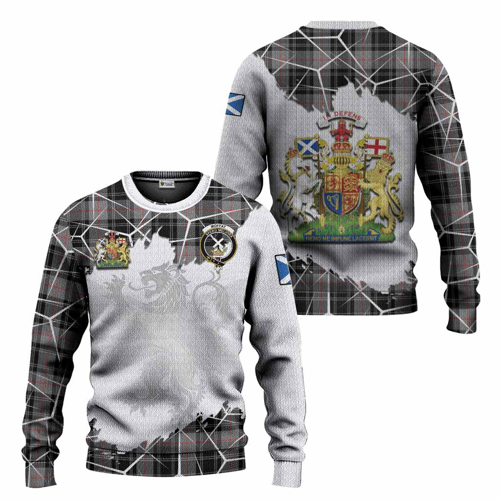 Moffat Tartan Knitted Sweater with Family Crest and Lion Rampant Grunge Style