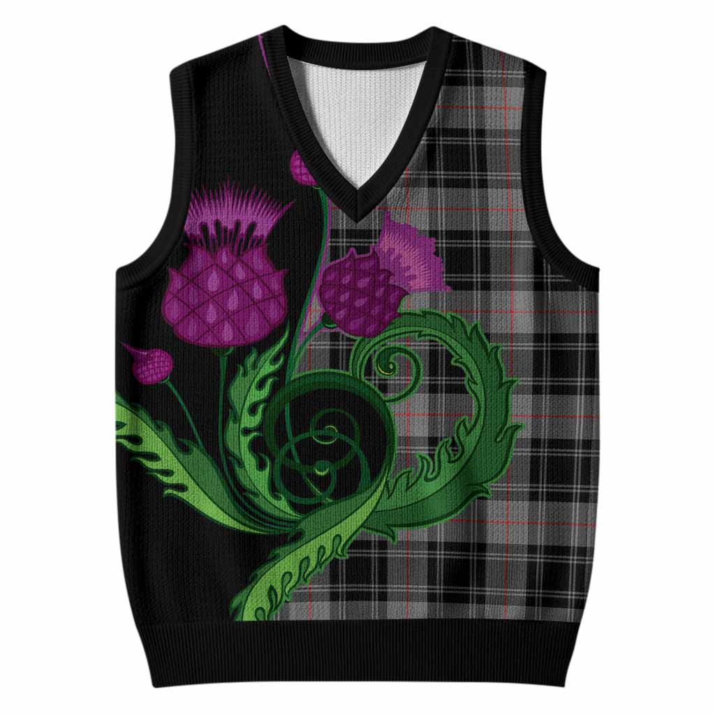 Moffat Tartan Knitted V-Neck Vest Traditional Scottish Thistle