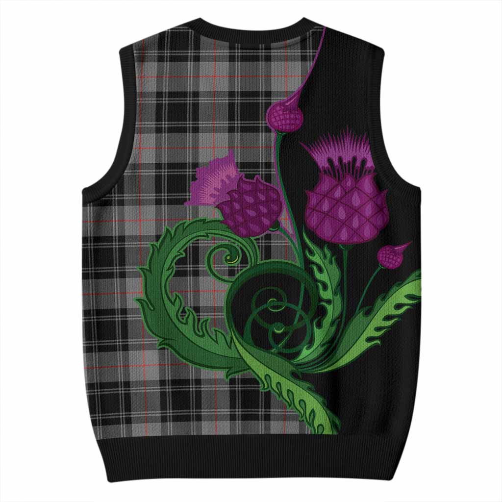 Moffat Tartan Knitted V-Neck Vest Traditional Scottish Thistle