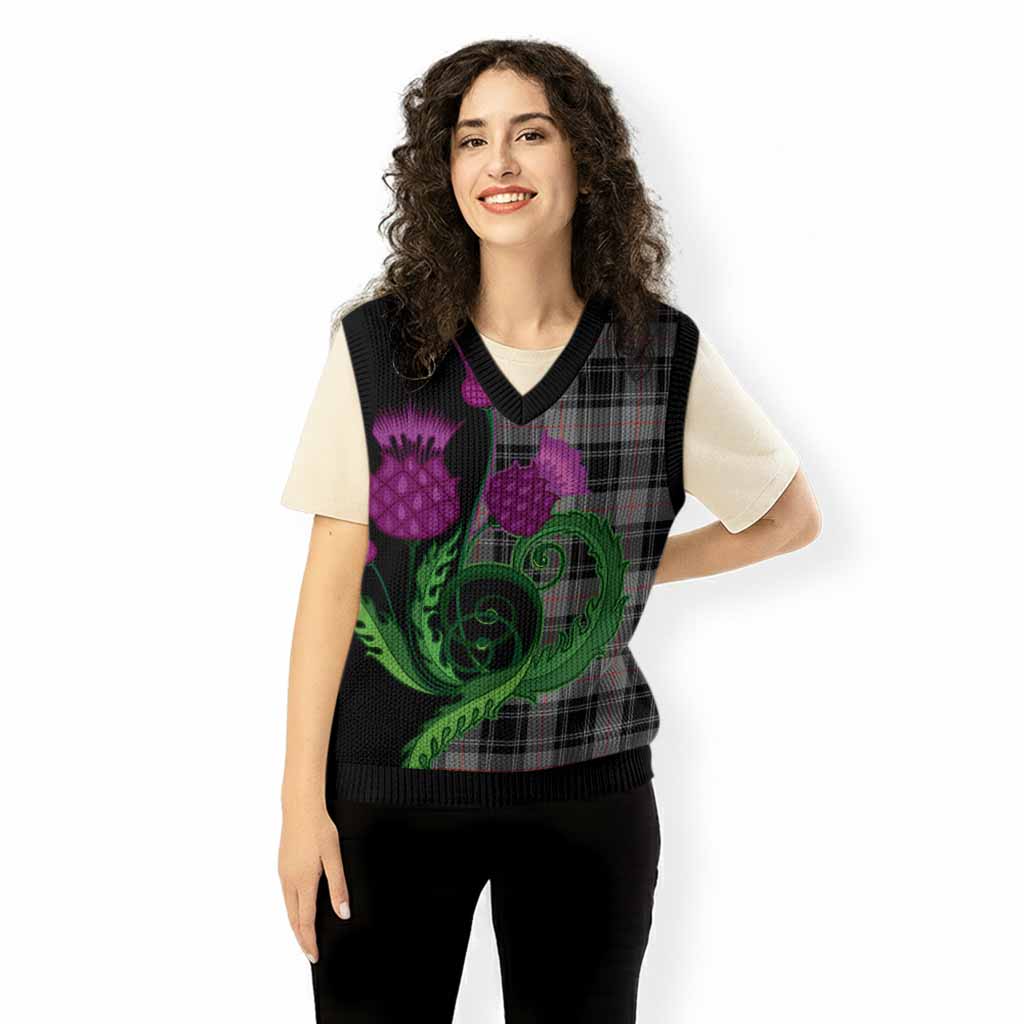 Moffat Tartan Knitted V-Neck Vest Traditional Scottish Thistle