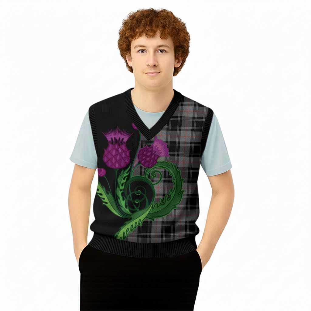Moffat Tartan Knitted V-Neck Vest Traditional Scottish Thistle