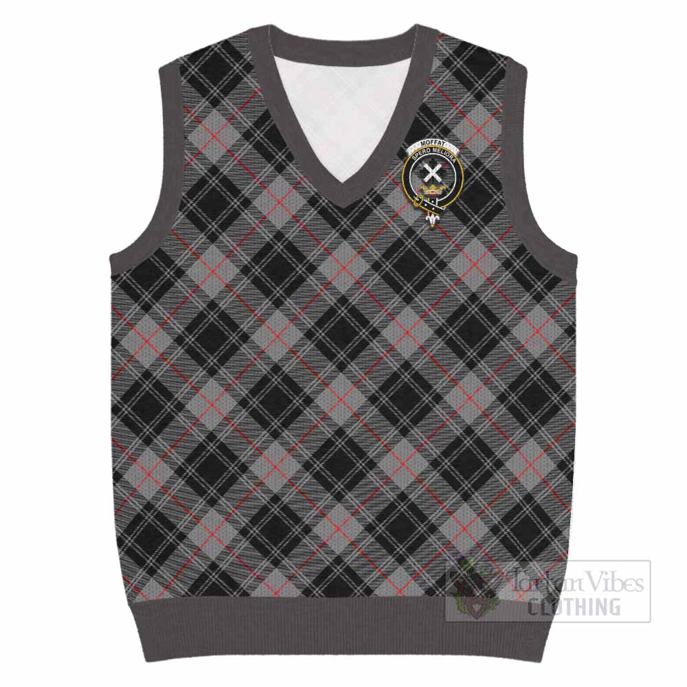 Moffat Tartan Knitted V-Neck Vest with Family Crest Cross Style