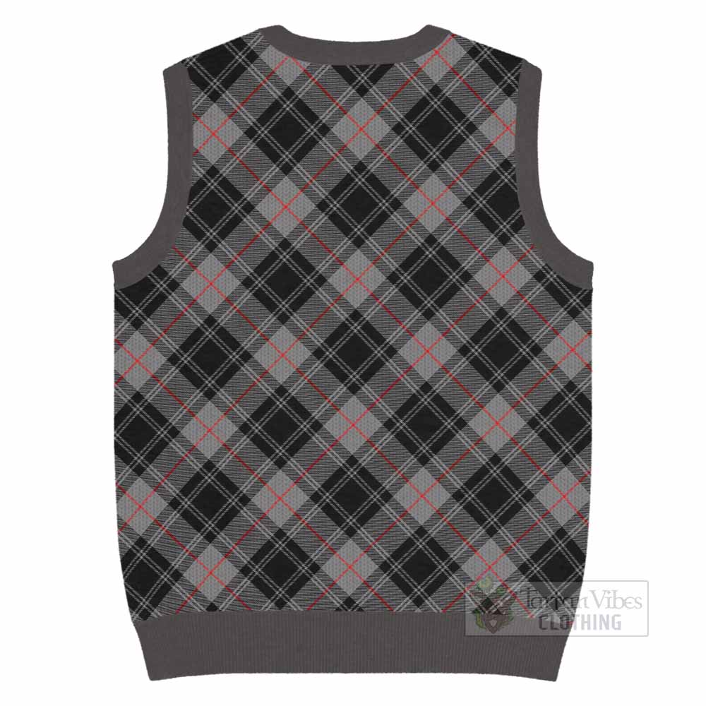 Moffat Tartan Knitted V-Neck Vest with Family Crest Cross Style