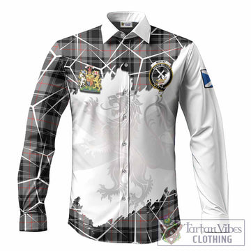Moffat Tartan Long Sleeve Button Shirts with Family Crest and Lion Rampant Grunge Style