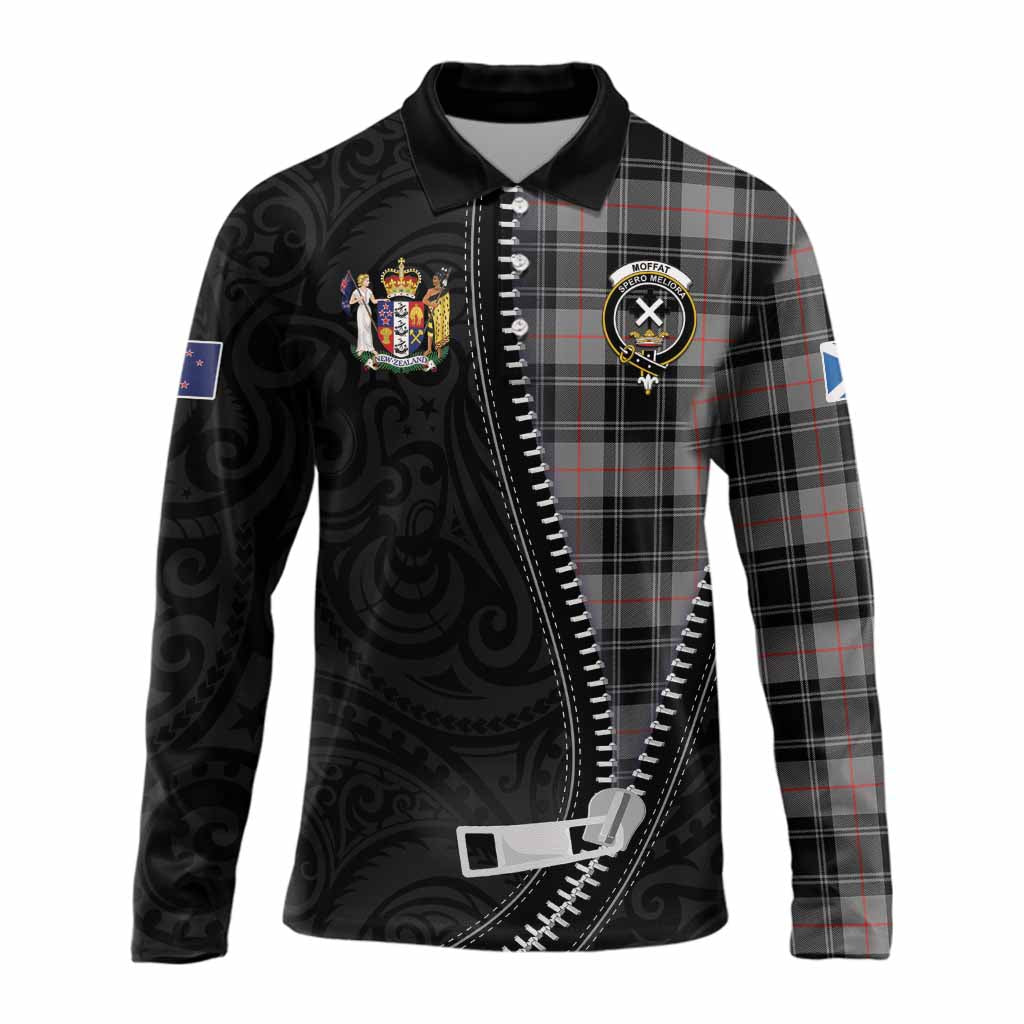 Moffat Tartan Long Sleeve Polo Shirt New Zealand Pattern Unique Zipper Stylized