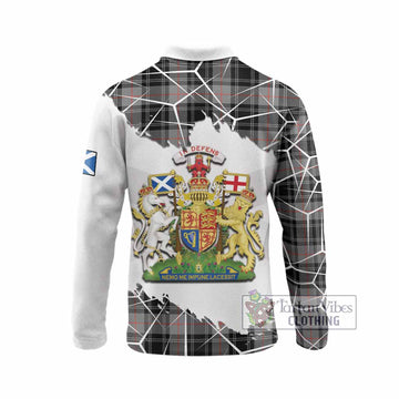Moffat Tartan Long Sleeve Polo Shirt with Family Crest and Lion Rampant Grunge Style