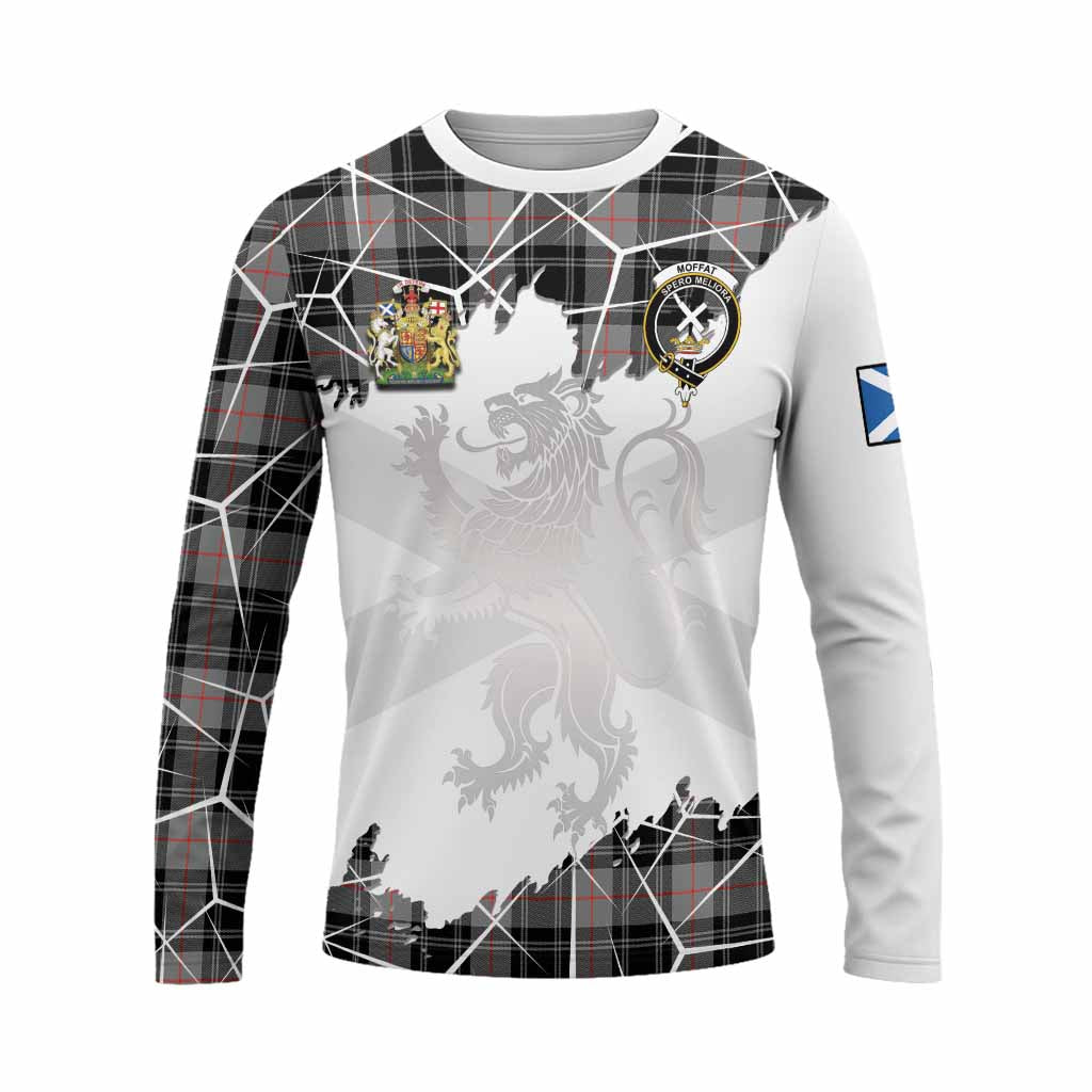 Moffat Tartan Long Sleeve T-Shirt with Family Crest and Lion Rampant Grunge Style