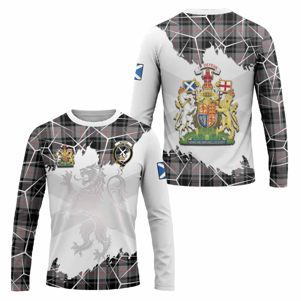 Moffat Tartan Long Sleeve T-Shirt with Family Crest and Lion Rampant Grunge Style