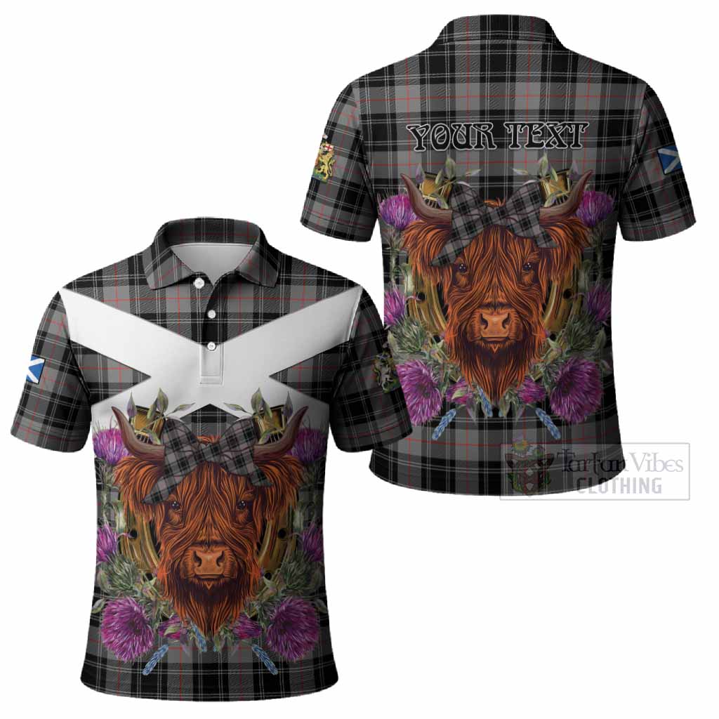 Moffat Tartan Polo Shirt Scottish Thistle Heilan Coo