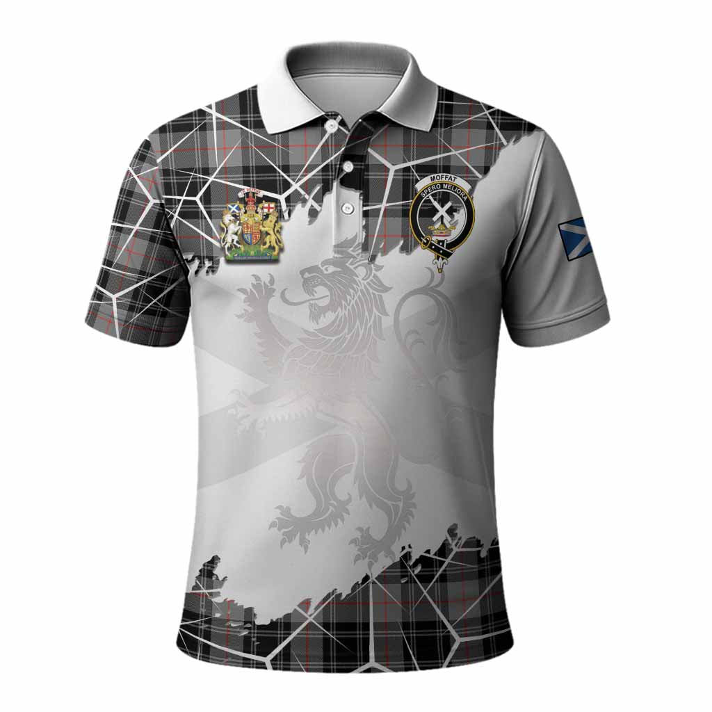 Moffat Tartan Polo Shirt with Family Crest and Lion Rampant Grunge Style