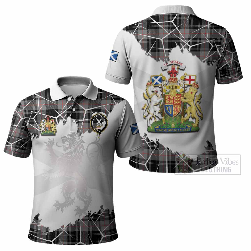 Moffat Tartan Polo Shirt with Family Crest and Lion Rampant Grunge Style