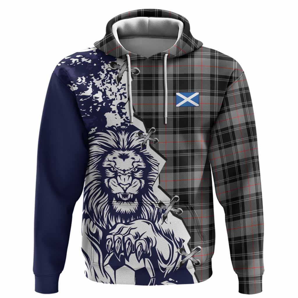 Moffat Tartan Scottish Hoodie Angry Lion With Soccer Ball Style