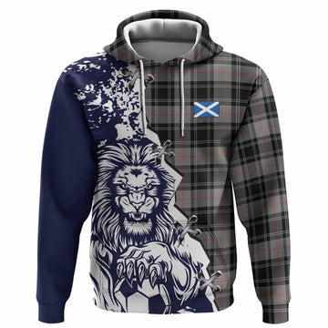 Moffat Tartan Scottish Hoodie Angry Lion With Soccer Ball Style