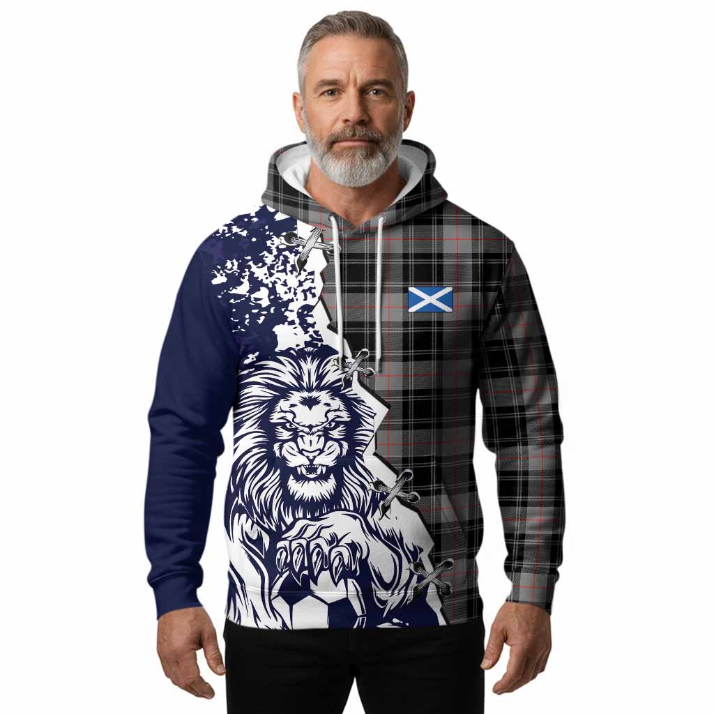 Moffat Tartan Scottish Hoodie Angry Lion With Soccer Ball Style