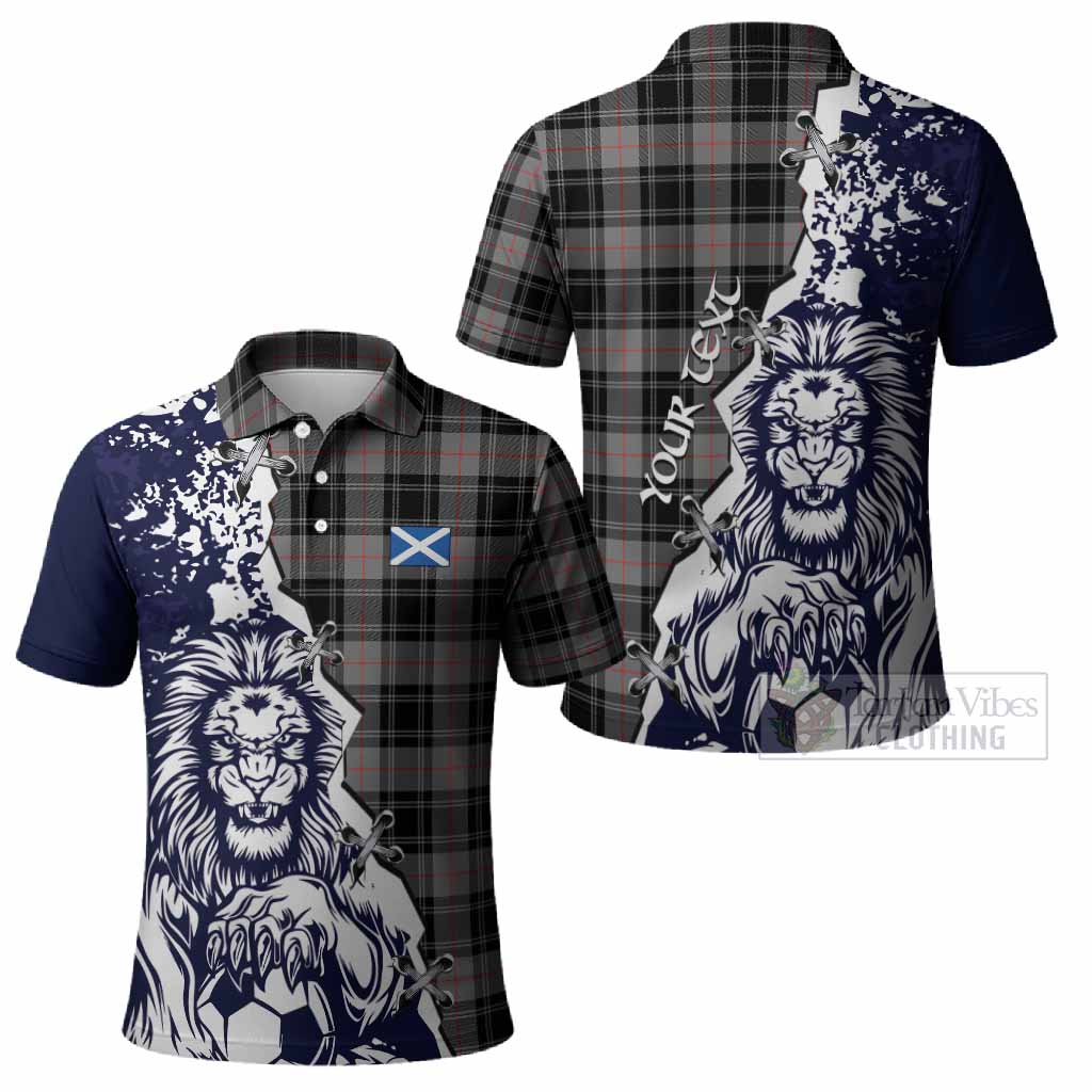 Moffat Tartan Scottish Polo Shirt Angry Lion With Soccer Ball Style