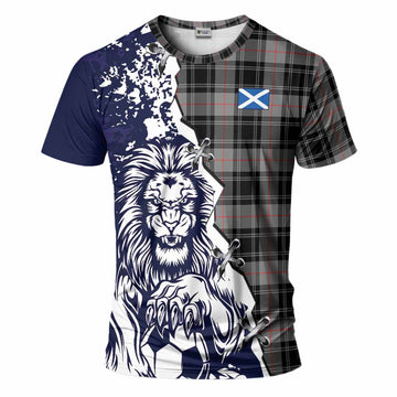 Moffat Tartan Scottish T-Shirt Angry Lion With Soccer Ball Style