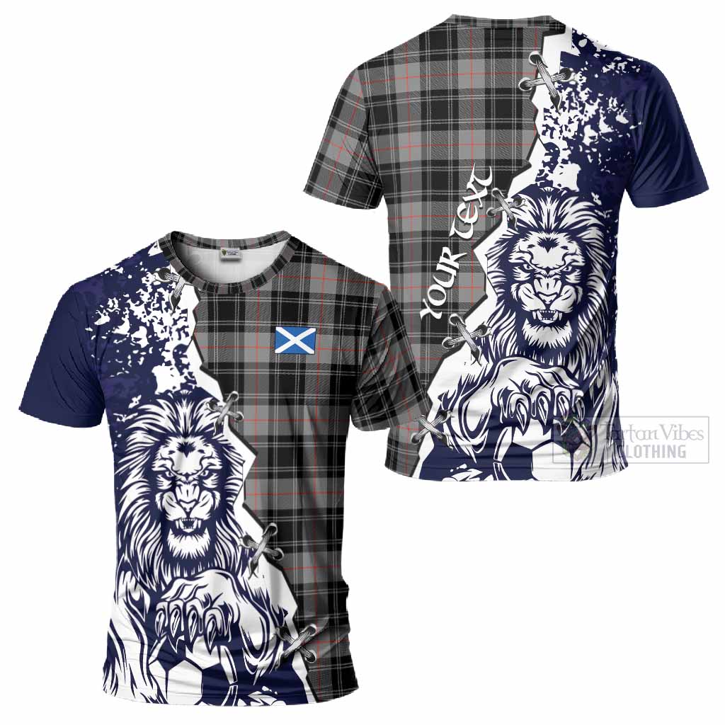 Moffat Tartan Scottish T-Shirt Angry Lion With Soccer Ball Style
