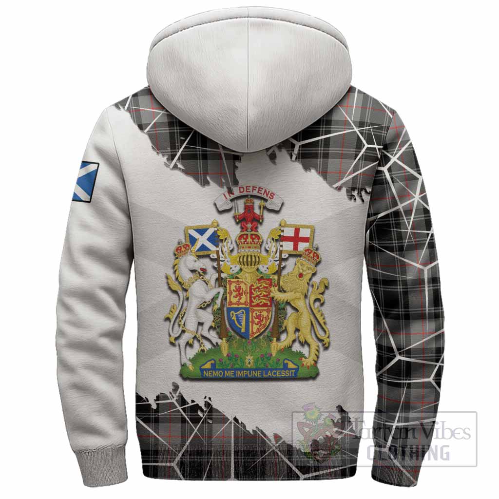 Moffat Tartan Sherpa Hoodie with Family Crest and Lion Rampant Grunge Style