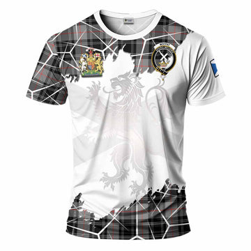 Moffat Tartan T-Shirt with Family Crest and Lion Rampant Grunge Style