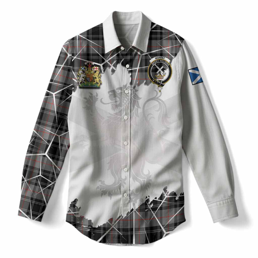 Moffat Tartan Women Casual Shirt with Family Crest and Lion Rampant Grunge Style