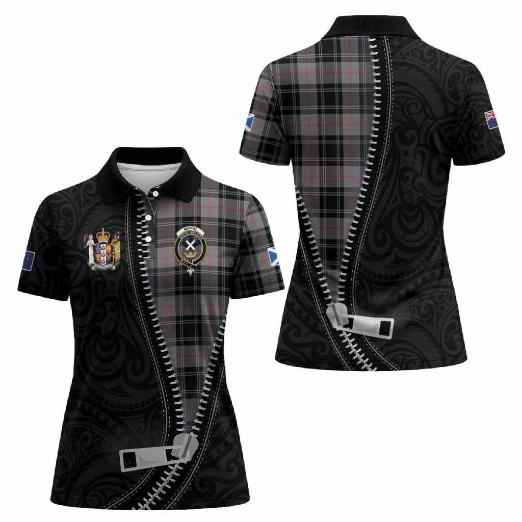 Moffat Tartan Women Polo Shirt New Zealand Pattern Unique Zipper Stylized