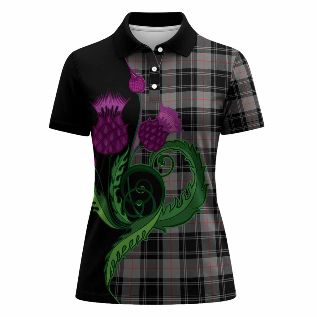Moffat Tartan Women Polo Shirt Traditional Scottish Thistle