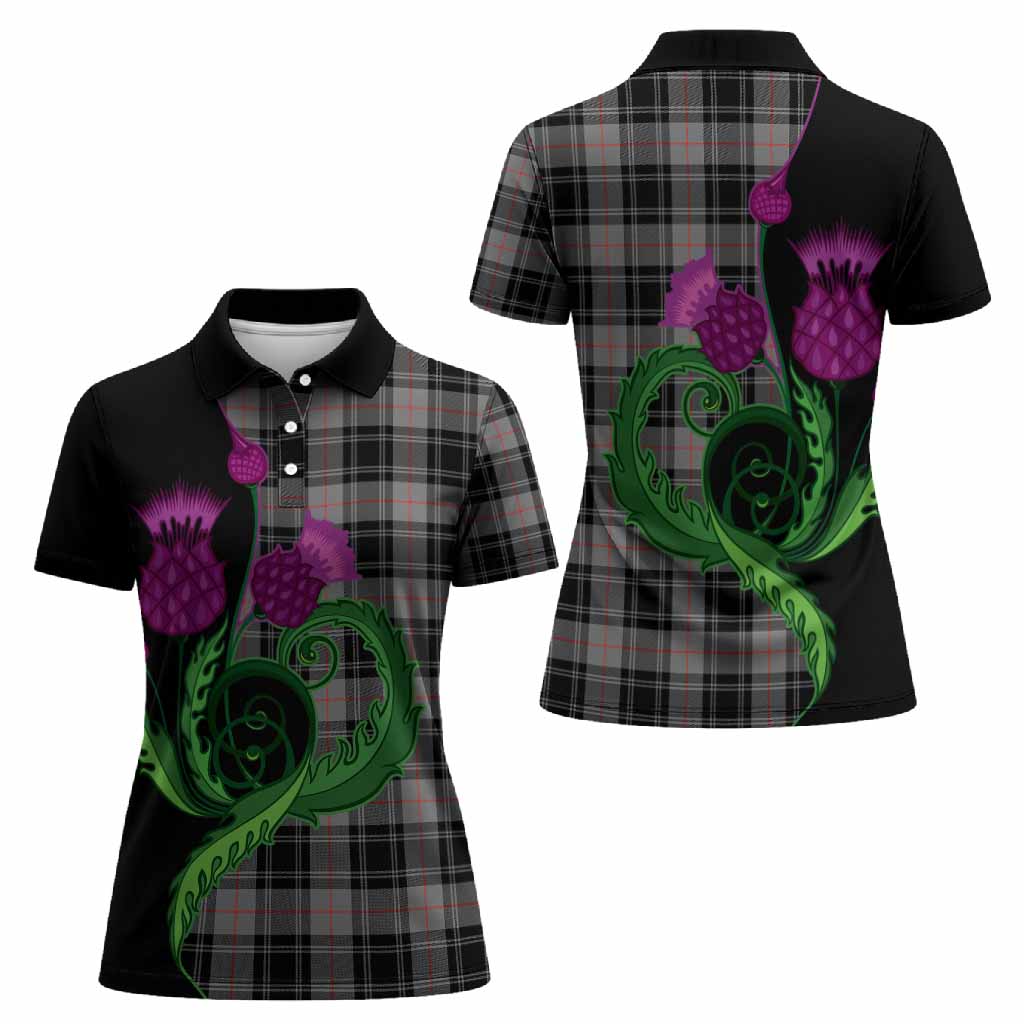 Moffat Tartan Women Polo Shirt Traditional Scottish Thistle