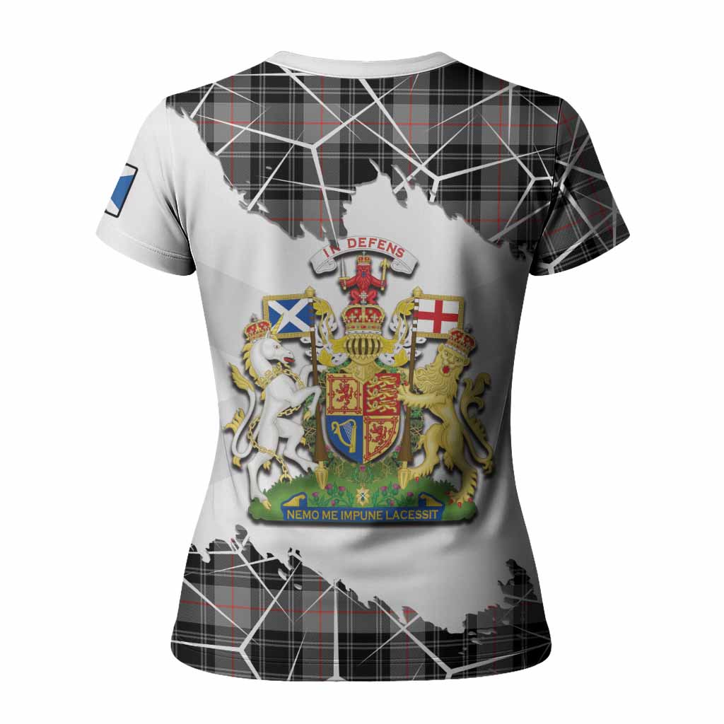 Moffat Tartan Women T shirt with Family Crest and Lion Rampant Grunge Style