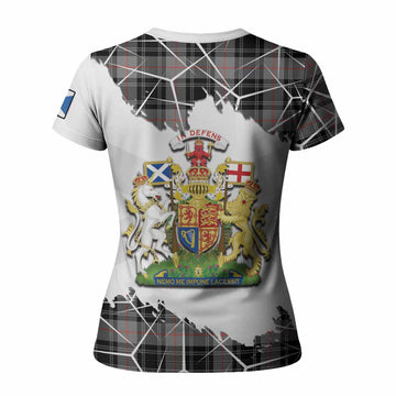 Moffat Tartan Women T shirt with Family Crest and Lion Rampant Grunge Style