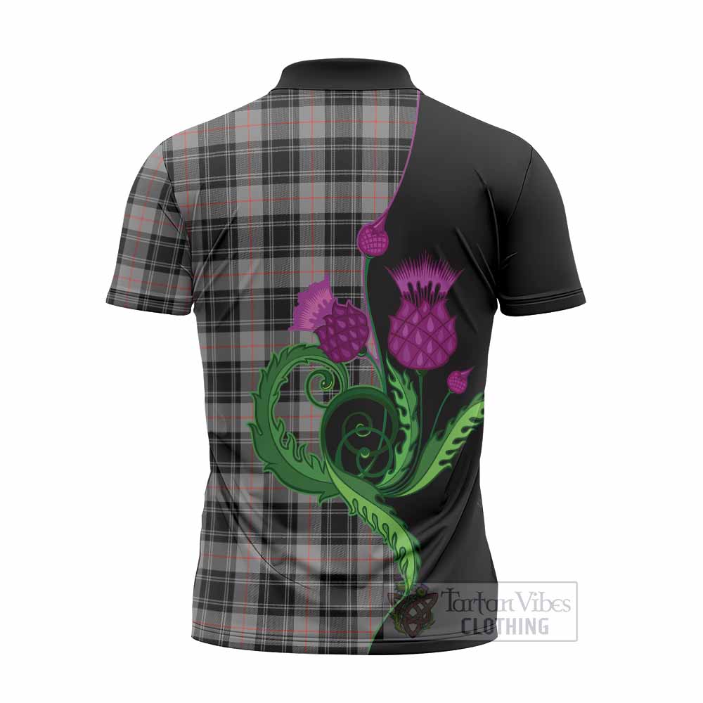 Moffat Tartan Zipper Polo Shirt Traditional Scottish Thistle