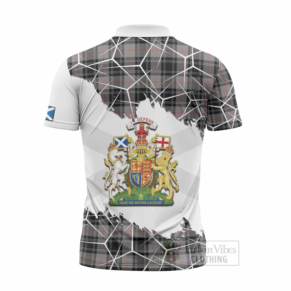 Moffat Tartan Zipper Polo Shirt with Family Crest and Lion Rampant Grunge Style