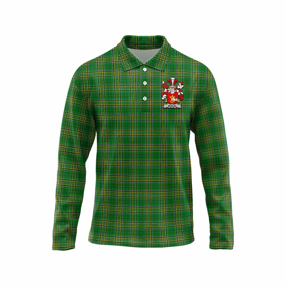 Tartan Vibes Clothing Mohun Irish Clan Tartan Long Sleeve Polo Shirt with Coat of Arms