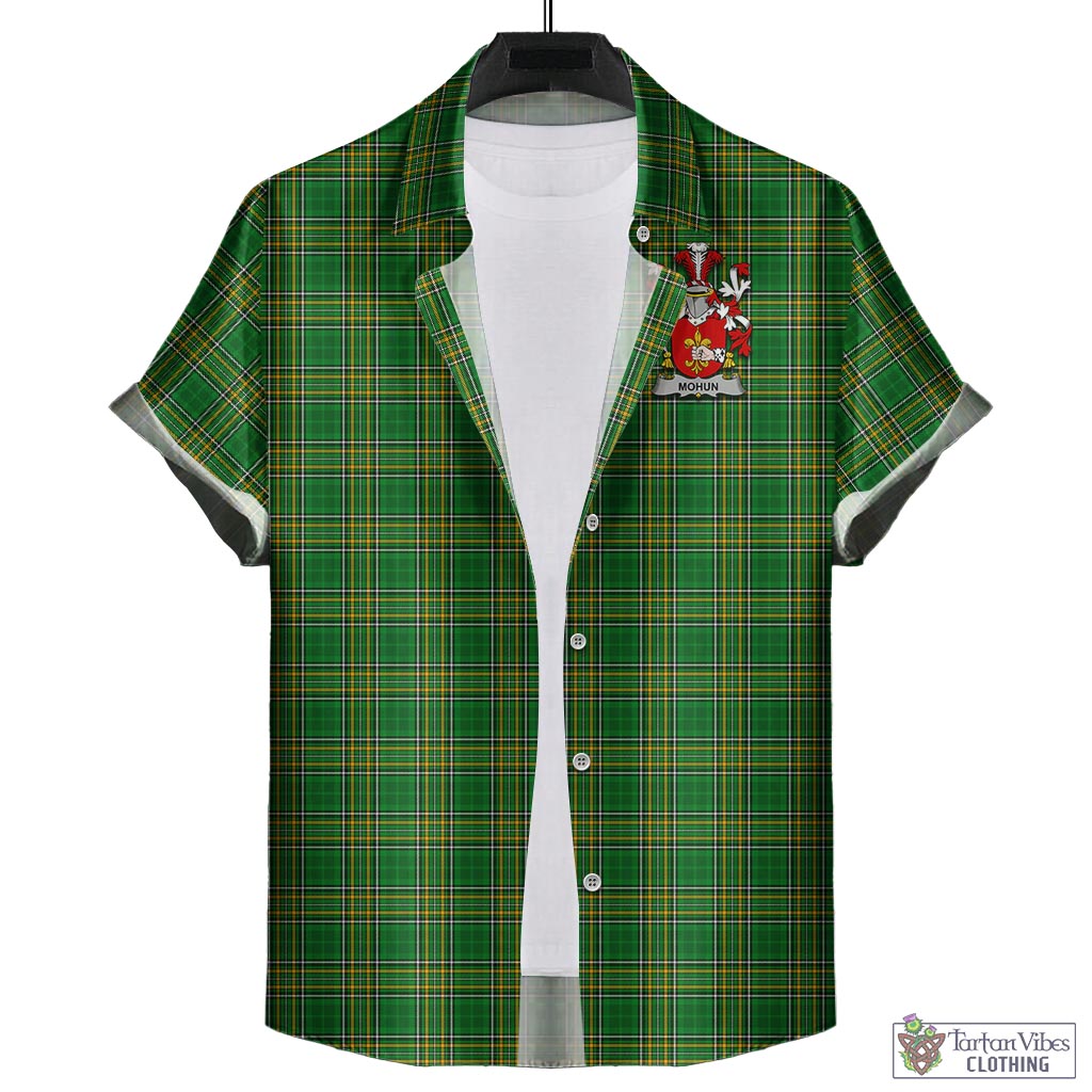 Tartan Vibes Clothing Mohun Ireland Clan Tartan Short Sleeve Button Up with Coat of Arms