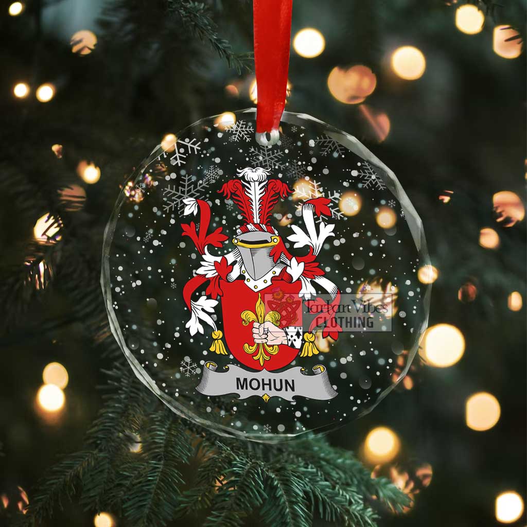Tartan Vibes Clothing Mohun Irish Clan Christmas Glass Ornament with Coat of Arms