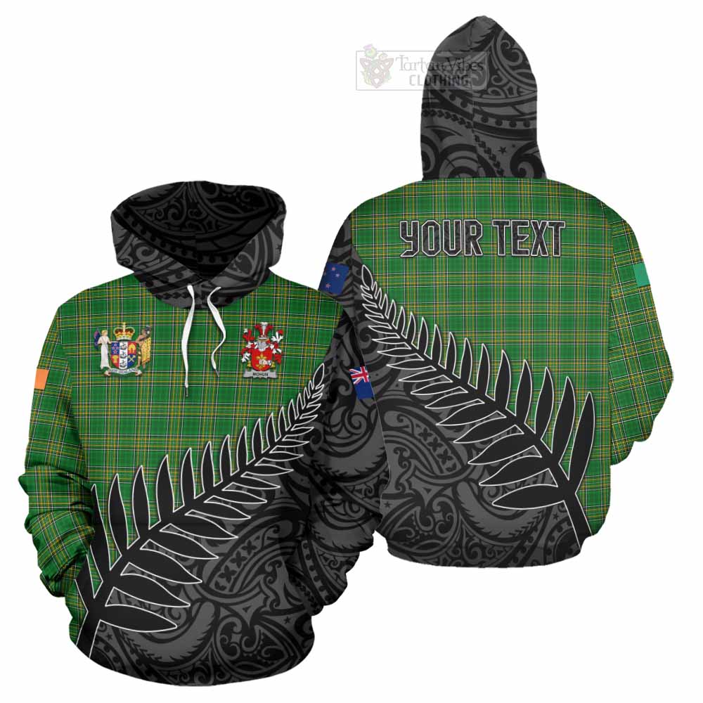 Tartan Vibes Clothing Mohun Irish Clan Tartan Hoodie with Coat of Arms New Zealand Silver Fern Half Style