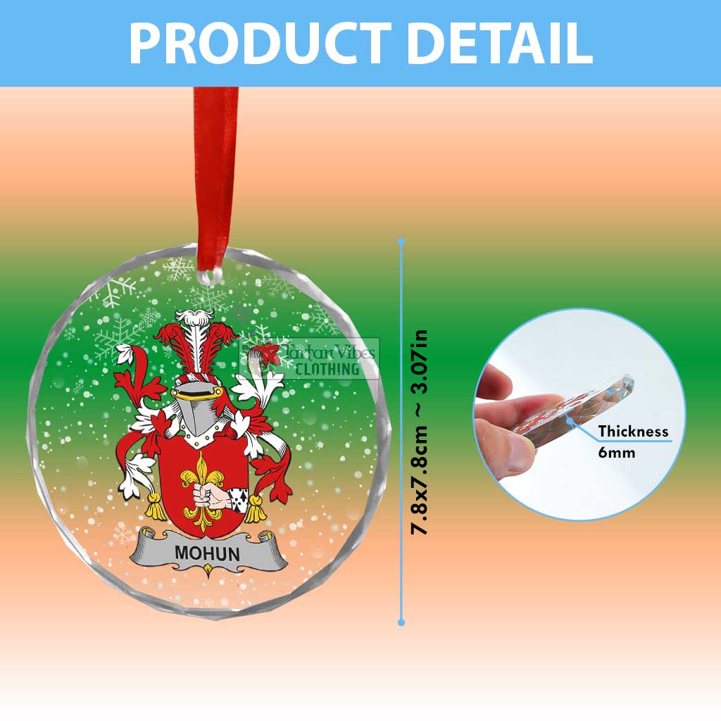 Tartan Vibes Clothing Mohun Irish Clan Christmas Glass Ornament with Coat of Arms