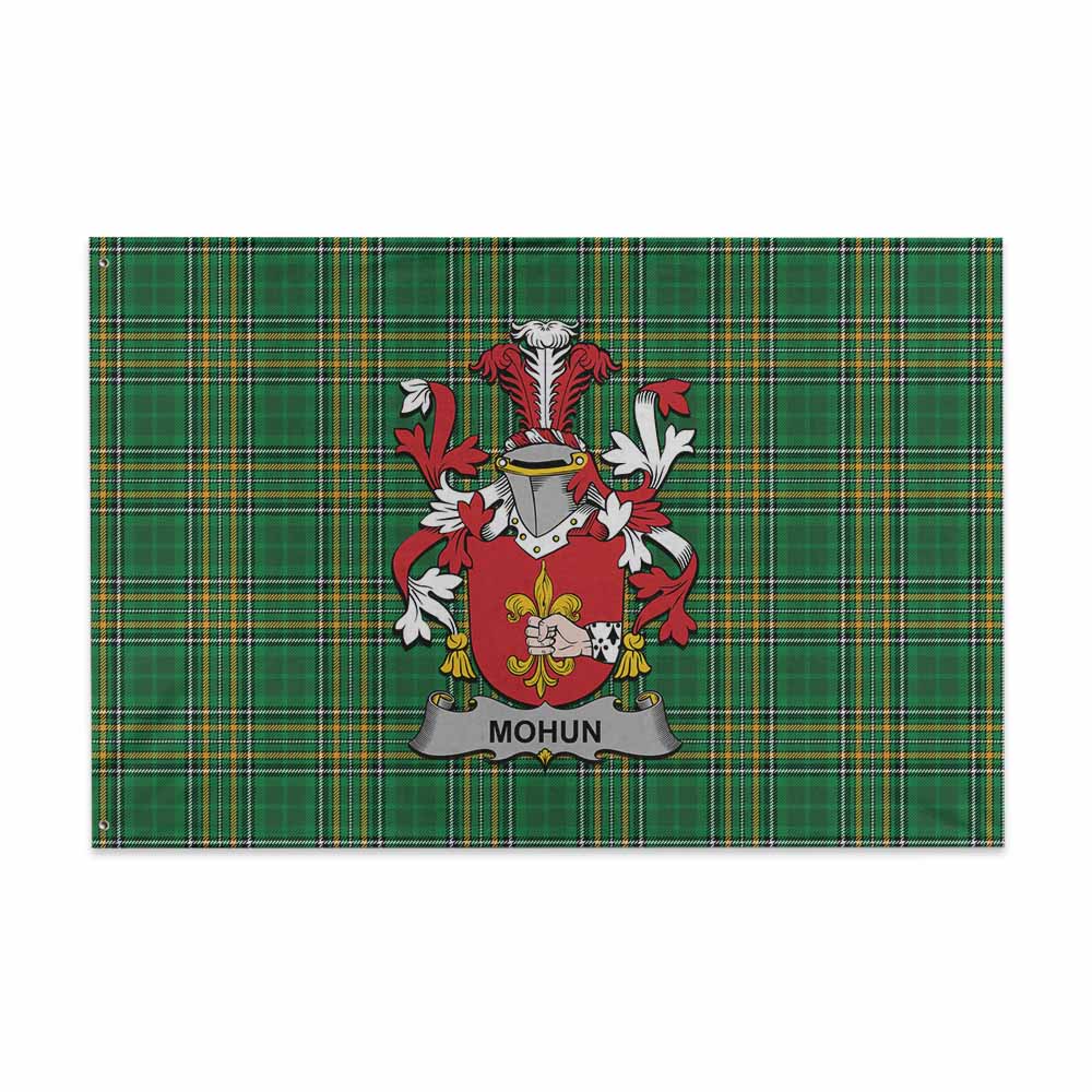 Tartan Vibes Clothing Mohun Irish Clan Tartan House Flag with Coat of Arms