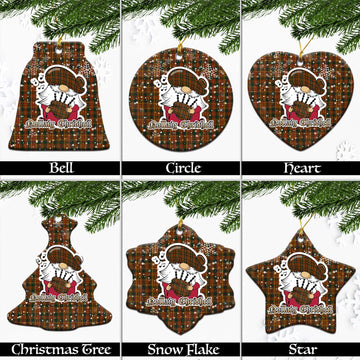 Monaghan County Ireland Tartan Christmas Ornaments with Scottish Gnome Playing Bagpipes