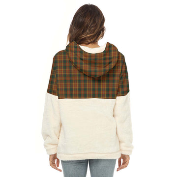 Monaghan County Ireland Tartan Half Style Women's Borg Fleece Hoodie with Half Zip