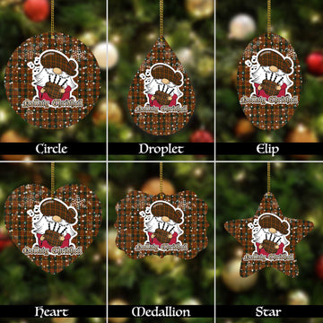 Monaghan County Ireland Tartan Christmas Ornaments with Scottish Gnome Playing Bagpipes