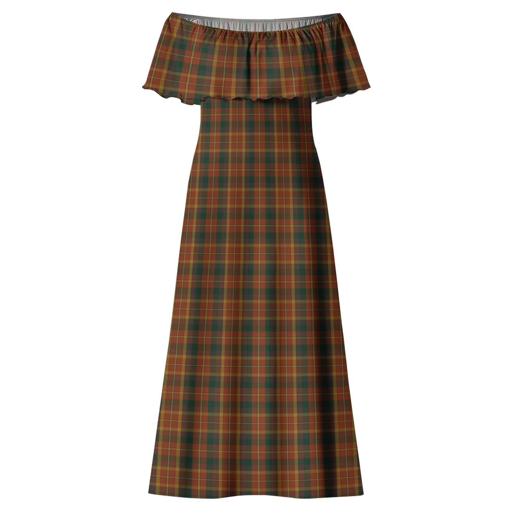 Monaghan County Ireland Tartan Off Shoulder Long Dress - Tartan Vibes Clothing