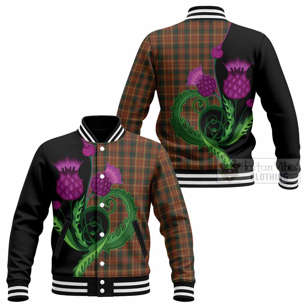 Monaghan County Ireland Tartan Baseball Jacket Traditional Scottish Thistle