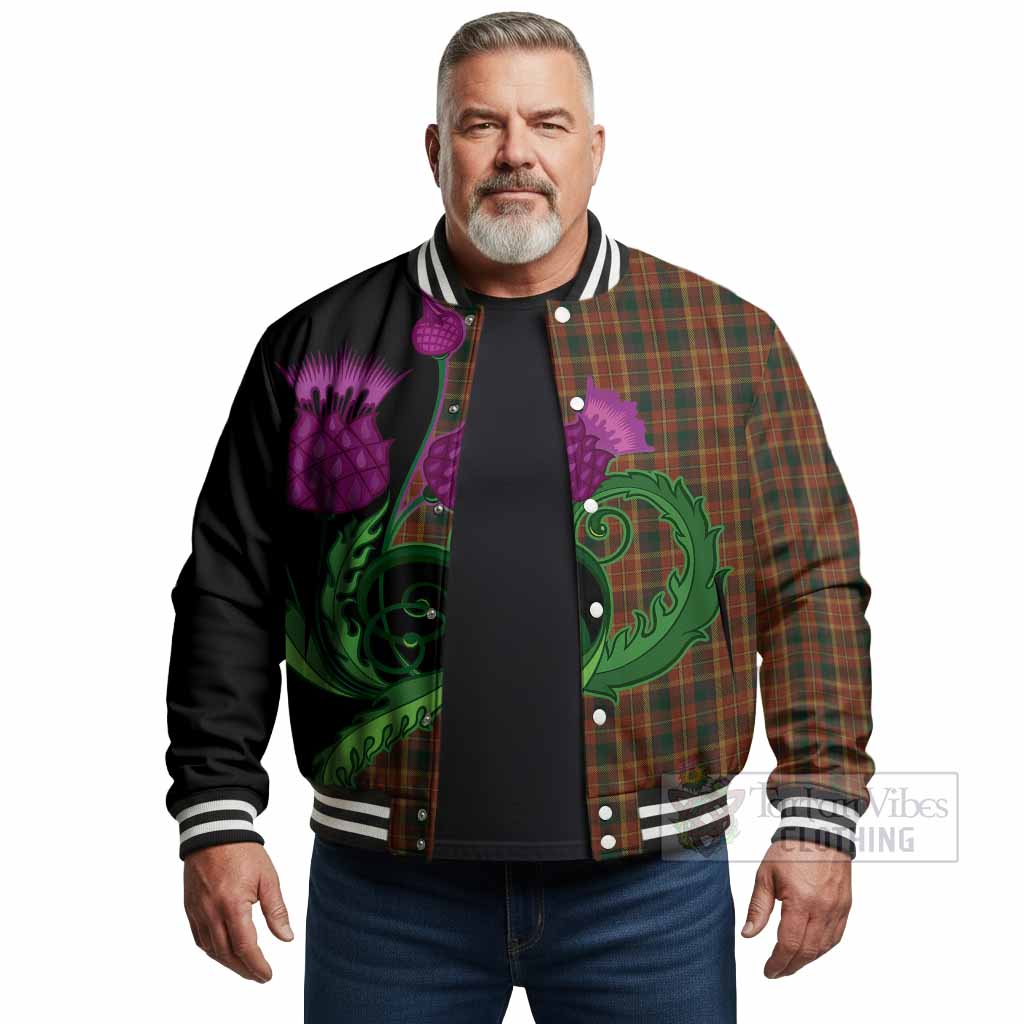 Monaghan County Ireland Tartan Baseball Jacket Traditional Scottish Thistle