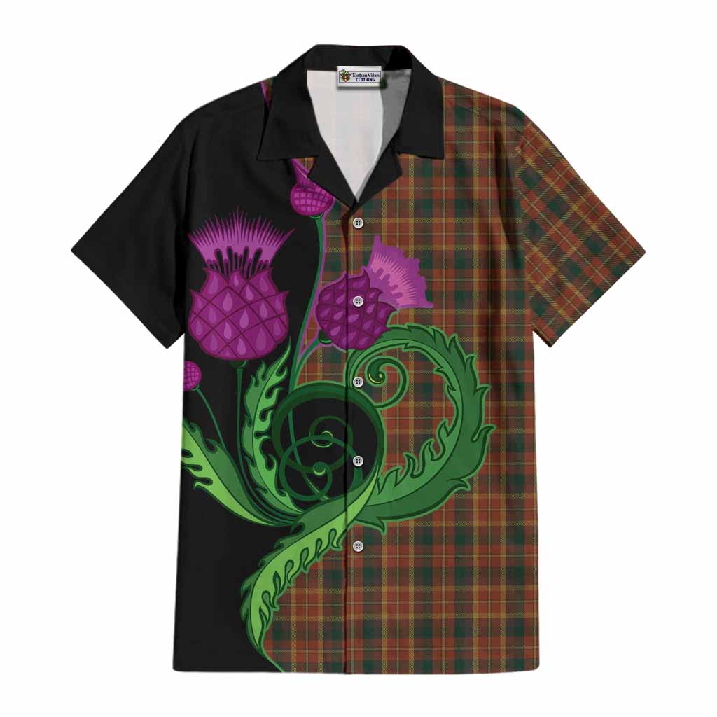 Monaghan County Ireland Tartan Cotton Hawaiian Shirt Traditional Scottish Thistle