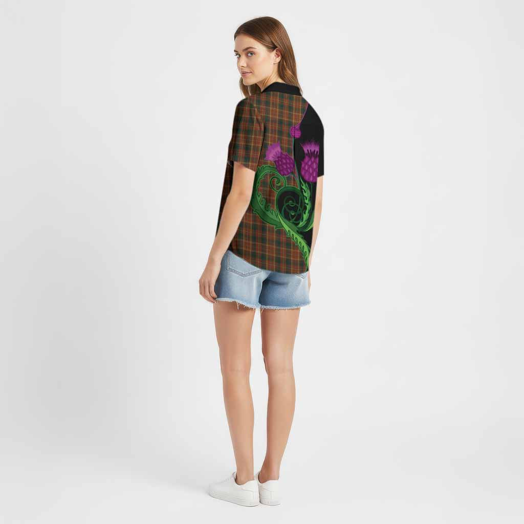 Monaghan County Ireland Tartan Cotton Hawaiian Shirt Traditional Scottish Thistle