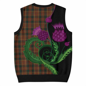 Monaghan County Ireland Tartan Knitted V-Neck Vest Traditional Scottish Thistle